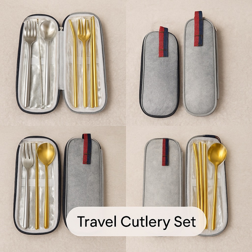 Gold, Silver and/or Black Travel Cutlery Set